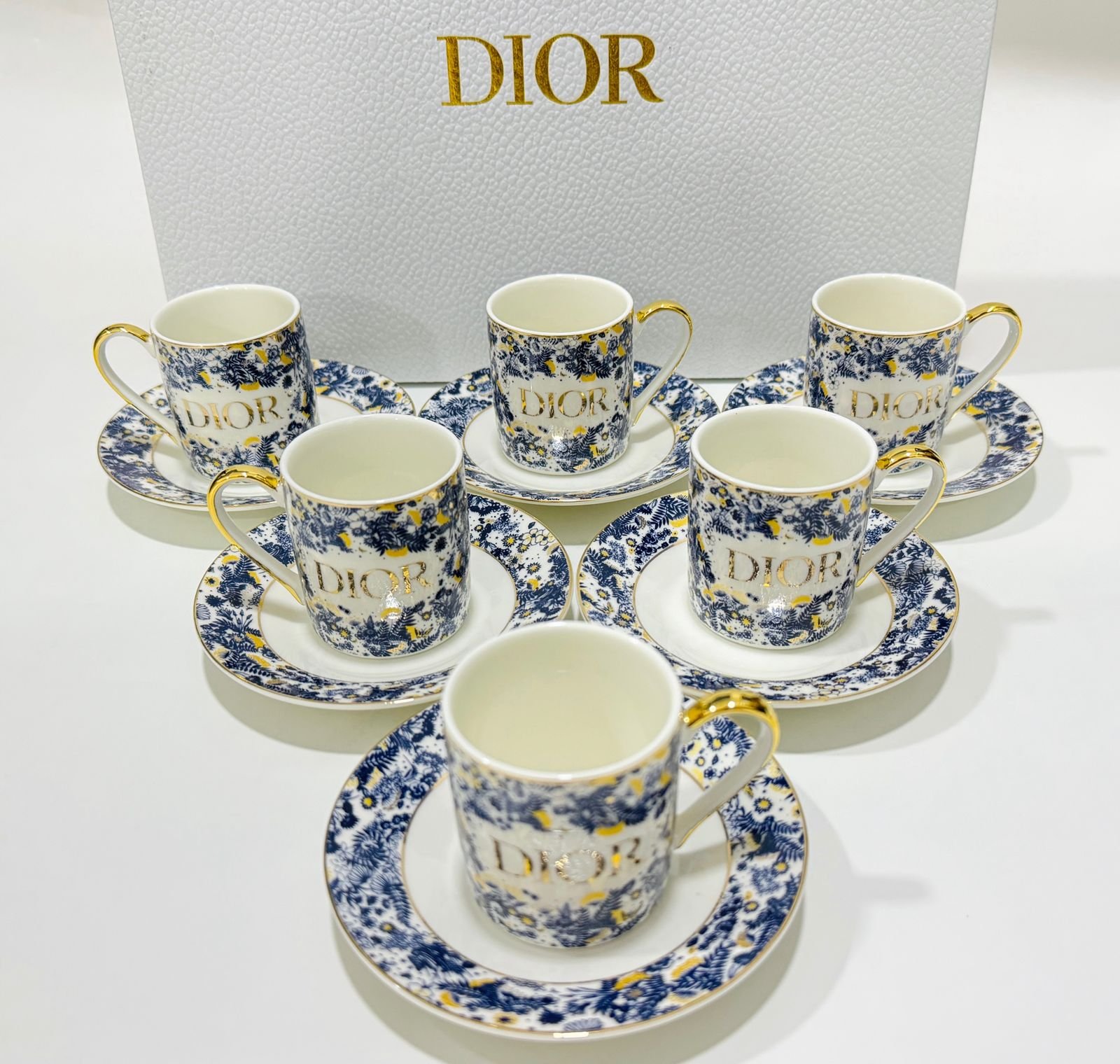 Blue and white Turkish coffee set of six - Dior Turkish Coffee Cups | Aleppo Gift UAE